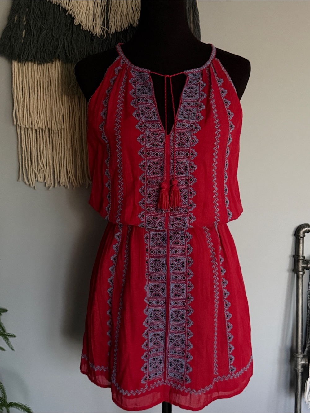 Joie Embroidered Boho Mini Dress Muted Red Size Small - Picture 5 of 11